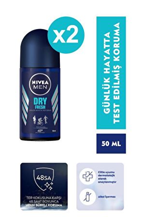 Nivea Dry Fresh Erkek Roll-On 50Ml  X2